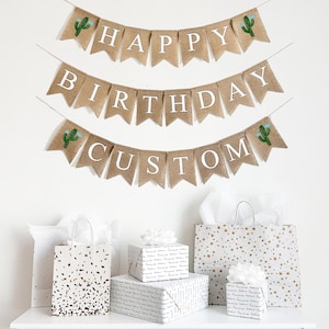 Bannière joyeux anniversaire Fiesta | Décoration de fête cactus | Soirée à thème Fiesta | Thème d&#39;anniversaire d&#39;été | Bannière cactus | Bannière personnalisée
