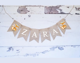 Custom Fox Banner, Woodland Birthday Party Decorations, Woodland Nursery Banner, Fox Nursery Decorations, Personalized Banner B339