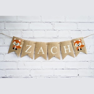 Woodland Party Decor, Custom Fox Banner, Woodland Baby Shower Decoration, Woodland Nursery Decor,  Personalized Fox Banner, B240