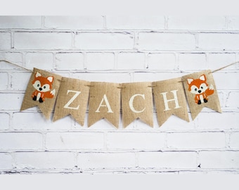 Woodland Party Decor, Custom Fox Banner, Woodland Baby Shower Decoration, Woodland Nursery Decor,  Personalized Fox Banner, B240