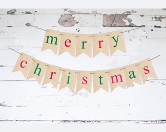 Merry Christmas Banner, Christmas Cardstock Banner, Red & Green Banner, Christmas Decor, Holiday Decor, Christmas Banner, P095