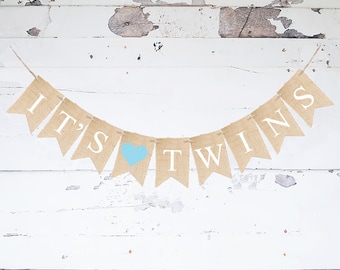 It's Twins Banner, Baby Shower or Gender Reveal Party Decor, Twin Boy Baby Shower, Baby Shower Banner, Gender Reveal Banner B474