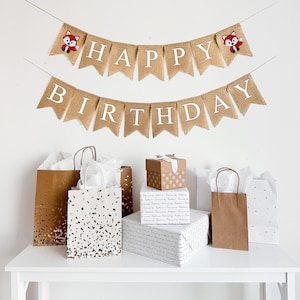 Decoraciones para fiesta de zorros, pancarta de feliz cumpleaños, fiesta de cumpleaños en el bosque, primer cumpleaños en el bosque, pancarta de fondo, guirnalda de arpillera