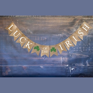 St. Patrick&#39;s Day Decor, Luck of the Irish Banner, Shamrock Banner, St. Patrick&#39;s Day Banner, Pot of Gold Irish Burlap Banner, B413