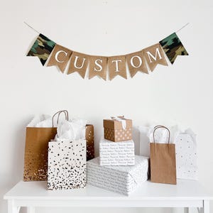 Camo Party Supplies | Custom Banner | Military Welcome Home Decor | Military Party Decorations | Camouflage Birthday | Burlap Decorations