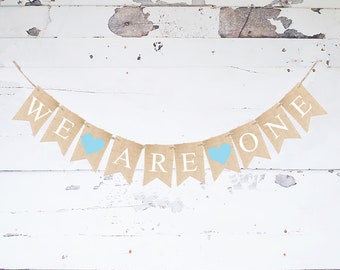 We are One Blue Hearts Banner | Twin First Birthday Banner | Twin Boy Birthday Party Decorations | Twin Birthday Party Decor B429