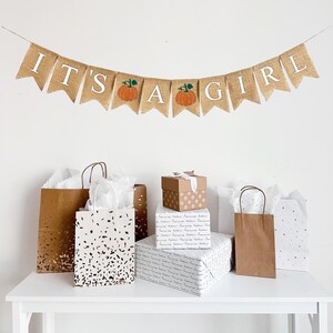 Pumpkin Baby Shower | It’s a Girl | Baby Girl Shower Decorations | Gender Reveal | Baby Announcement | Fall Party Decor | Burlap Banner