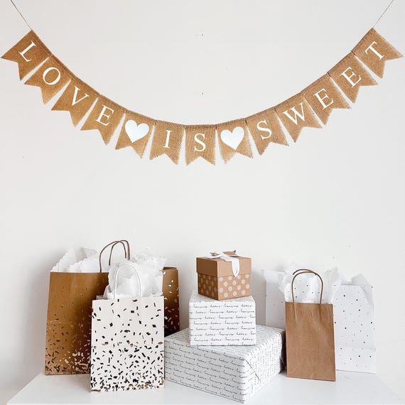 Love Is Sweet Banner - Glitter Cardstock Decor For Wedding Dessert Tables, Bridal Showers & Anniversary Parties