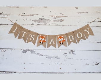 Woodland Baby Shower Decor, Woodland Baby Shower Banner, Fox It's A Boy Banner, Fox Banner, Woodland Gender Reveal Banner, B266