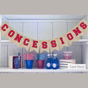 Concessions Burlap Banner, Card Stock Concession Banner, Concession Sign, Baseball Decor, Baseball Party Sign, P176