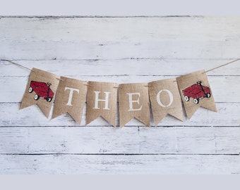 Red Wagon Birthday Party Decoration, Custom Red Wagon Name Banner, Red Wagon Birthday Party, Boys Room Decoration, B381