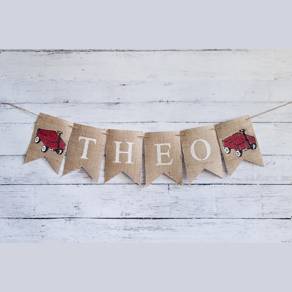 Red Wagon Birthday Party Decoration, Custom Red Wagon Name Banner, Red Wagon Birthday Party, Boys Room Decoration, B381