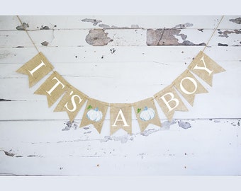 Fall Baby Shower Decor, Pumpkin It's A Boy Banner, Watercolor Pumpkin Baby Shower Sign, Blue Pumpkin Gender Reveal, Baby Shower, B854