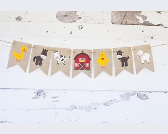 Farm Birthday Party Banner, Farmhouse Barnyard Party Decor, Farmyard Barn Animals, B307
