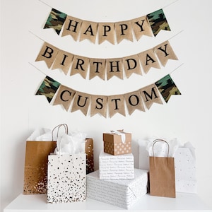 Hunting Camouflage Happy Birthday Banner | Hunter Birthday Decorations | Camo Party Supplies | Custom Banner | Deer Turkey Hunter Decor |