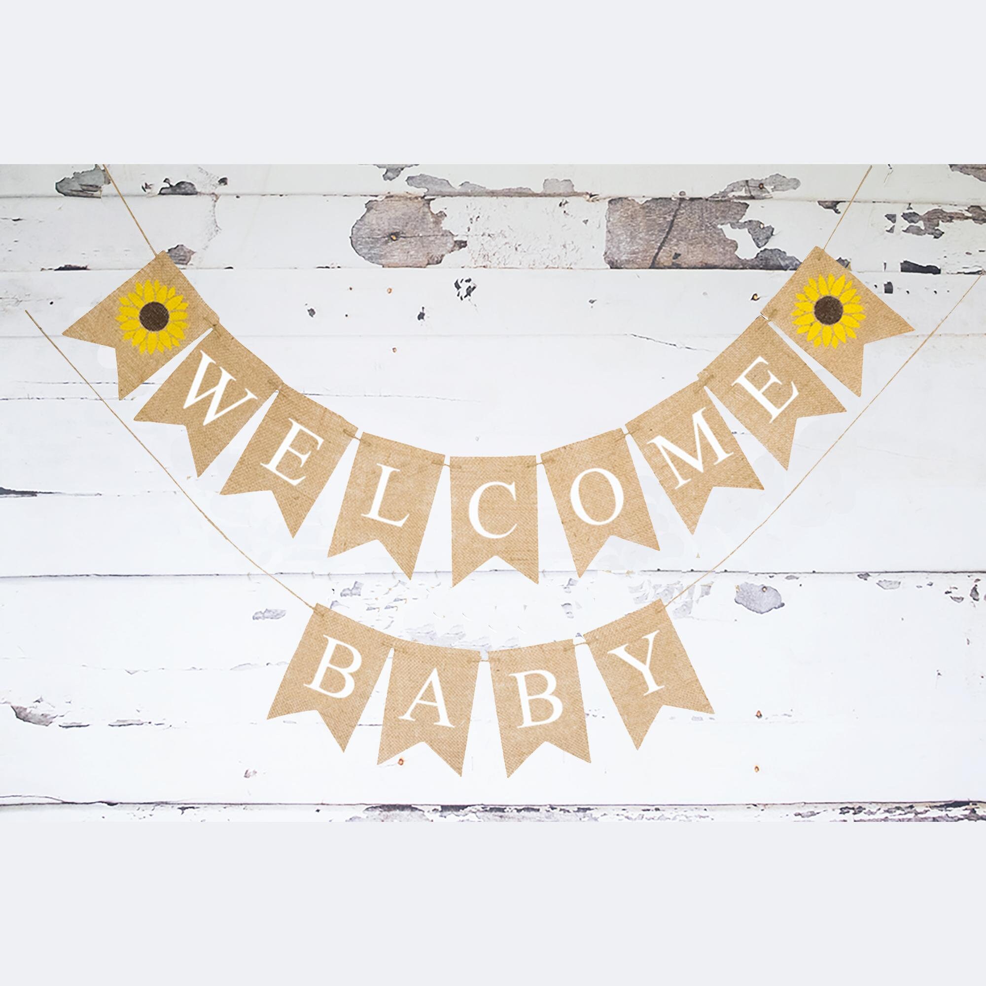 Sunflower Baby Shower Decor Welcome Baby Banner Summer Baby Shower Garland Rustic Sunflower Banner Floral Baby Announcement