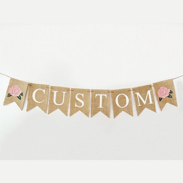 Pink Rose Personalized Banner, Birthday Party Decorations, Floral Nursery Decor, Flower Banner, Rose Decorations, Spring Party Decor B1261