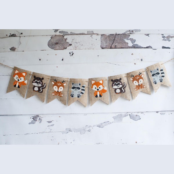 Woodland Animals Banner, Fox Banner, Squirrel Banner, Deer Banner,  Racoon Banner, Woodland Animals Party, B263