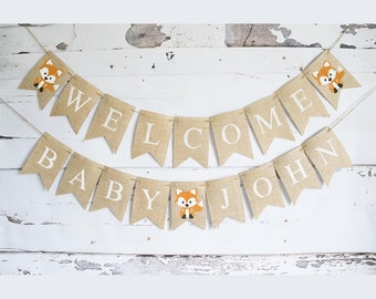 Woodland Baby Shower Decor, Fox Baby Shower Banner, Welcome Baby Banner,  Woodland Shower Decorations, B654