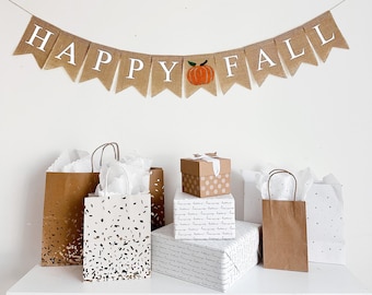 Happy Fall Sign | Pumpkin Home Decor | Pumpkin Banner | Fall Party Decorations | Friendsgiving Sign | Rustic Home Decor | Burlap Banner |