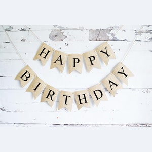 Happy Birthday Banner Black, Burlap Banner, Party Sign, Happy Birthday Garland, Photo Prop, Celebration Sign, Adult Birthday Party Decor