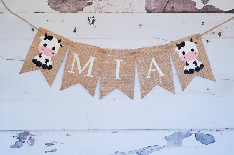 Baby Cow Name Banner Farm Cow Decoration Farm Banner Customized Name Banner Farm Baby Shower Banner Farm Party Decor B406