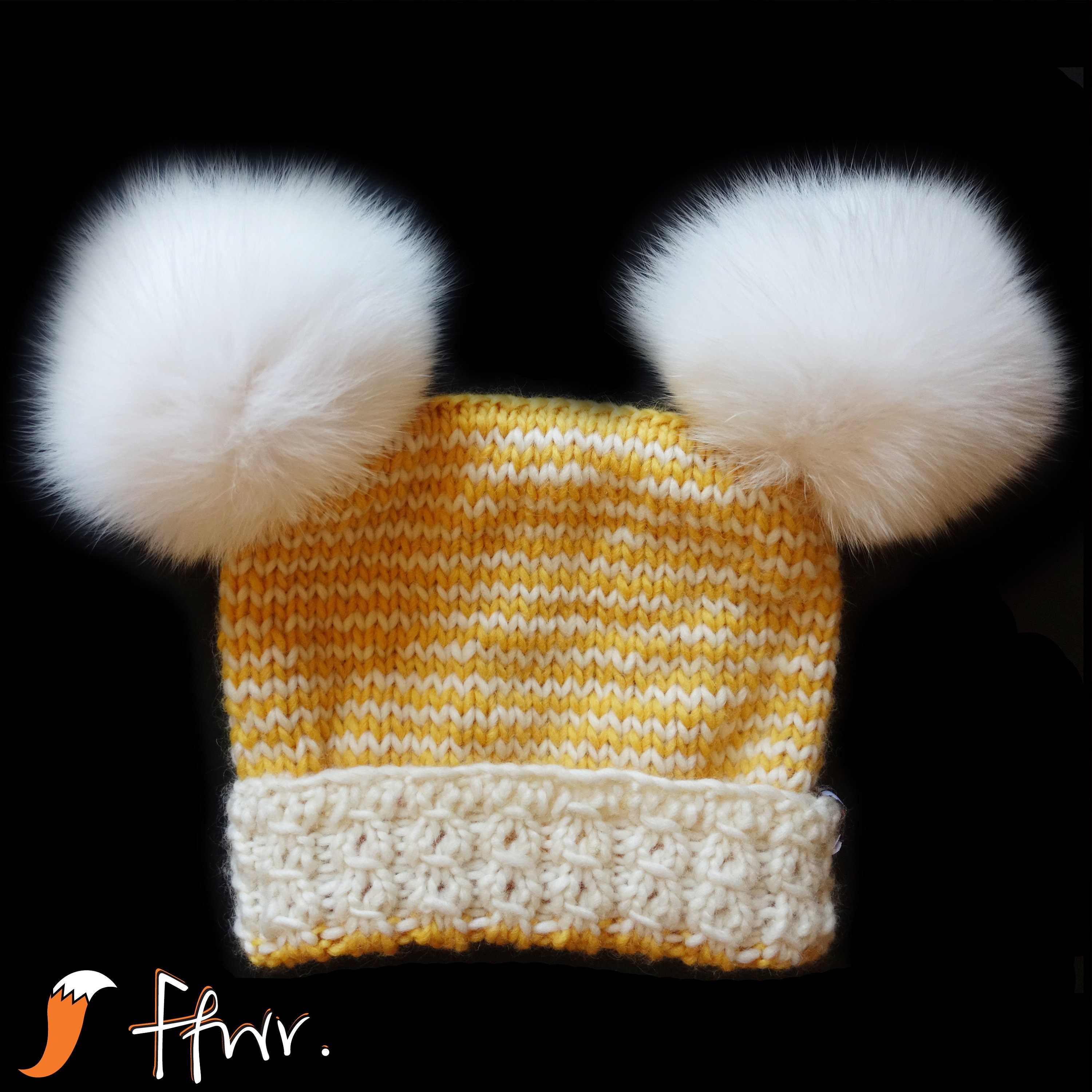 Real Fox Pom Pom Wool Blend Lined Hat Never Used Kyi Kyi Classic Fox Fur Pom Pom Gray Wool Blend Knit Beanie  main image 4