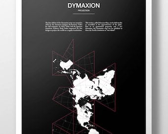 Buckminster Fuller Dymaxion Projection World Map Poster