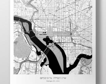 Washington D.C., Map Poster - B&W