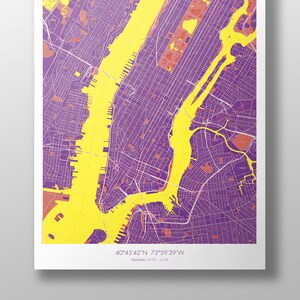 Manhattan Kaart Poster Paars + Geel