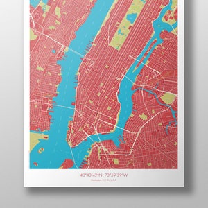 Manhattan Map Poster Red + Blue