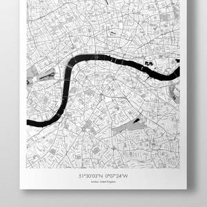 Cartel del mapa de Londres - B&W