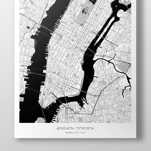 New York City, Manhattan Map Poster B&W image 1