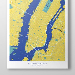 Manhattan Map Poster Yellow + Blue