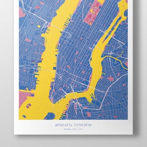 Manhattan Map Poster Darkblue + Yellow