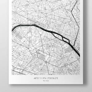 Paris Map Poster B&W 画像 1