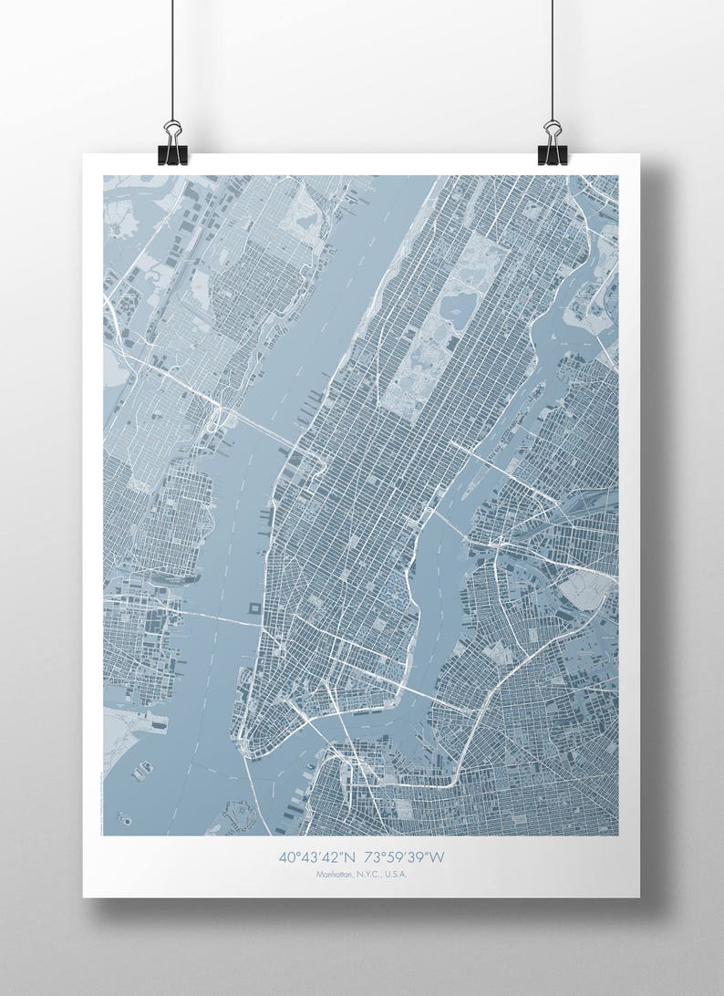 Manhattan Map Poster Teal image 1