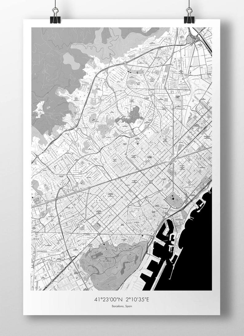 Barcelona Map Poster B&W image 1