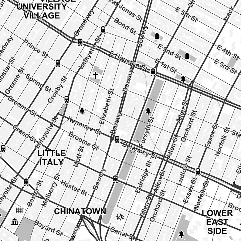 New York City, Manhattan Map Poster - B&W - Etsy