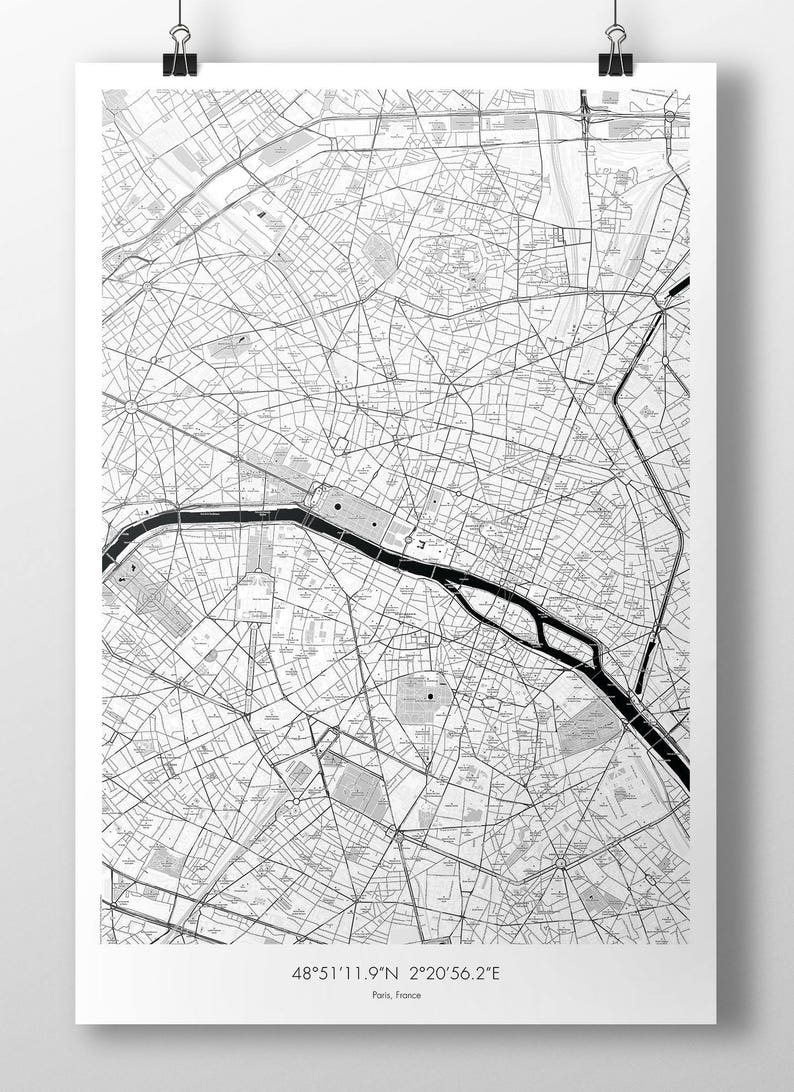 Paris Map Poster B&W image 1