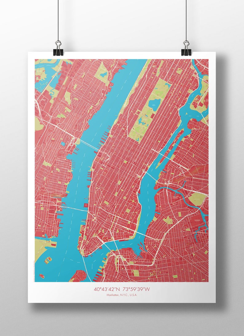 Manhattan Map Poster Red Blue image 1