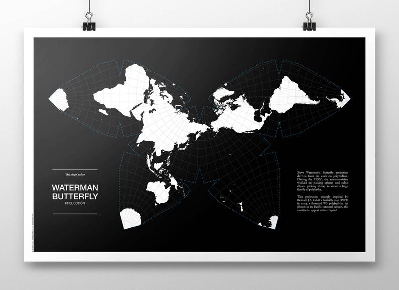 Waterman Butterfly Projection World Map Poster image 1