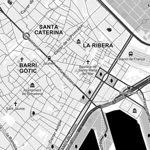 Barcelona Map Poster B&W image 2