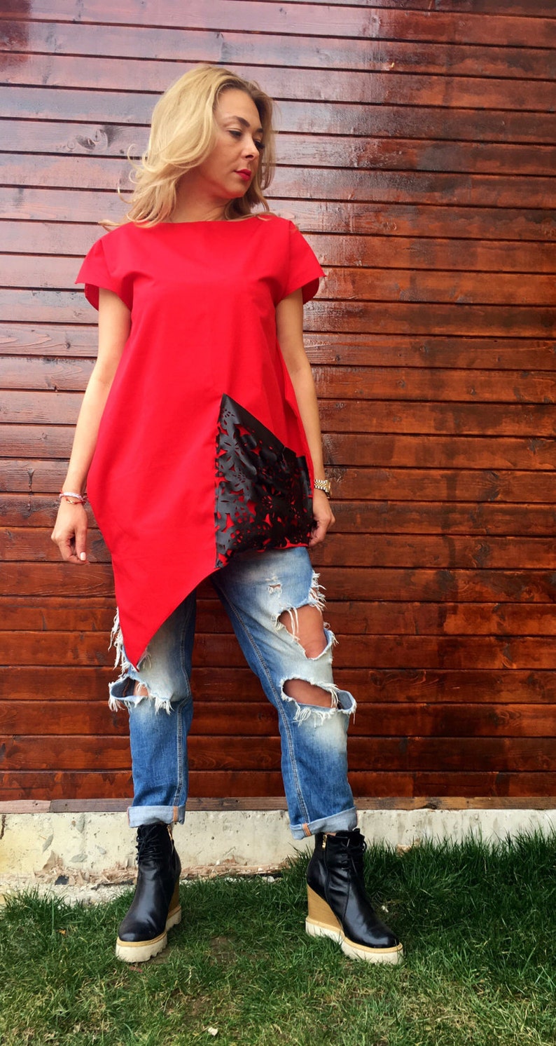 Tunic red tunic cotton tunic kaftan caftantunic with leathermaxi tunic
