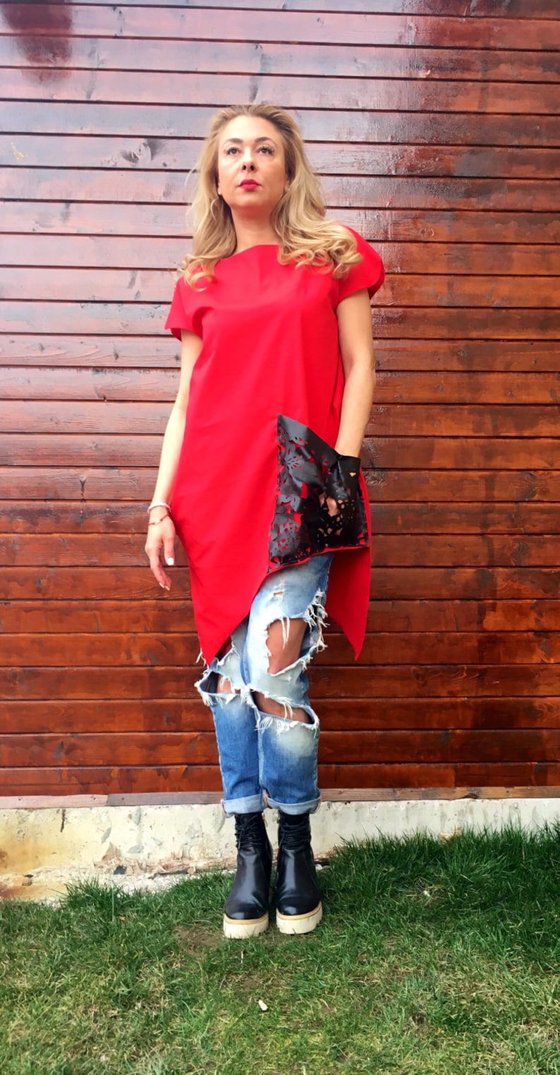 Tunic red tunic cotton tunic kaftan caftantunic with leathermaxi tunic