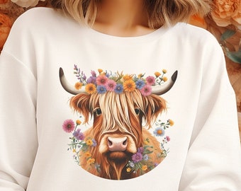 Highland Cow Sweatshirt, Wildflowers Sweater, Farm Life, Highland Cow Shirts, Cow Gifts for Her, Cow Hoodie, Country Shirt, Cow Lovers