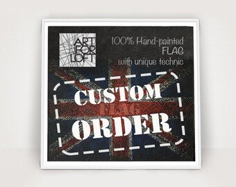 FLAG CUSTOM ORDER, Hand Painted Distressed Flags, Vintage Mixed Media Textured Art, Colorful Rustic Industrial Style Custom Flag Art