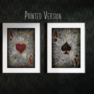 LOT de 2 IMPRESSIONS sur papier ou sur toile : As de pique et de coeur de haute qualité, impression jet d'encre, cartes à jouer de style industriel