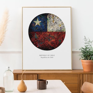 High quality Chile Flag PRINT on Paper or CANVAS, Giclee Flag of the Chile Print, Distressed Vintage Chile Flag Art