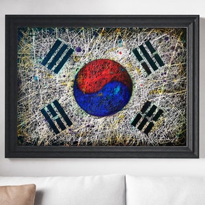 Flag of South Korea, Hand painted Korean Flag made in Unique Layered Textured Technique, Asian Vintage Wall Art Decor, Rustic Taegeukgi Art